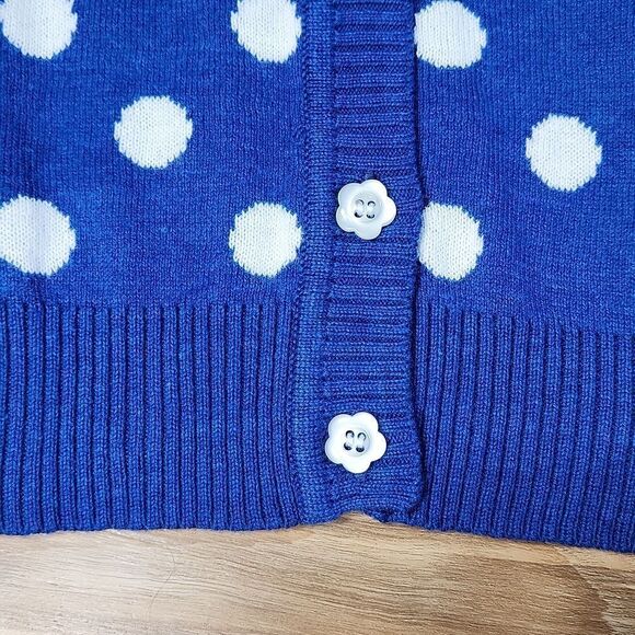 🔥NWT Blue w/White Polka Dot Buttoned 3/4 Sleeve Cardigan Sweater Large - Picture 8 of 13